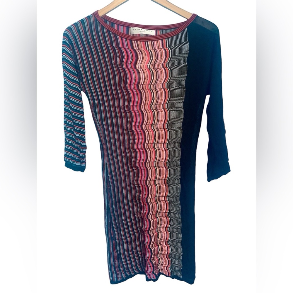 Trina Turk VTG Y2K Colorful Stripe Knit Sweater Dress NWT Size S